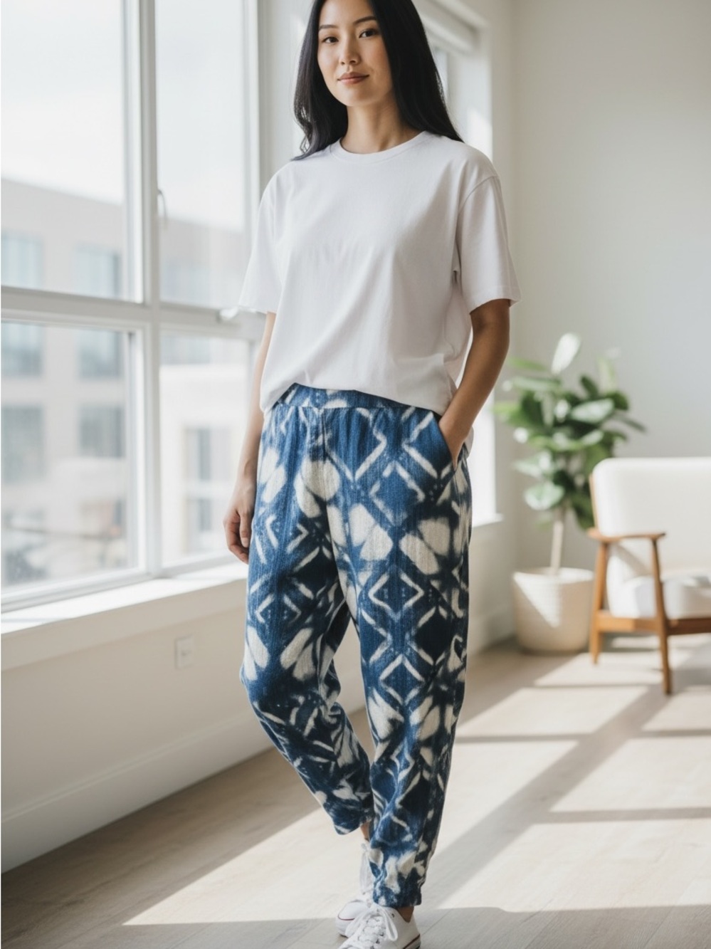 Free People Indigo & White Tie-Dye Sweatpants